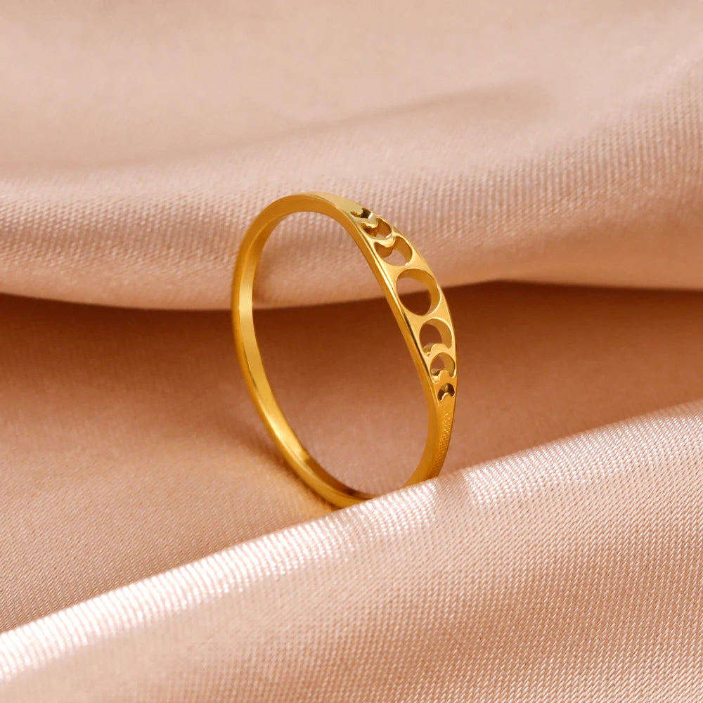 COOLTIME Crescent Moon Rings for Women Stainless Steel Moon Phase Rings Danity Fashion Jewelry Gift for Lover Friend New Trend