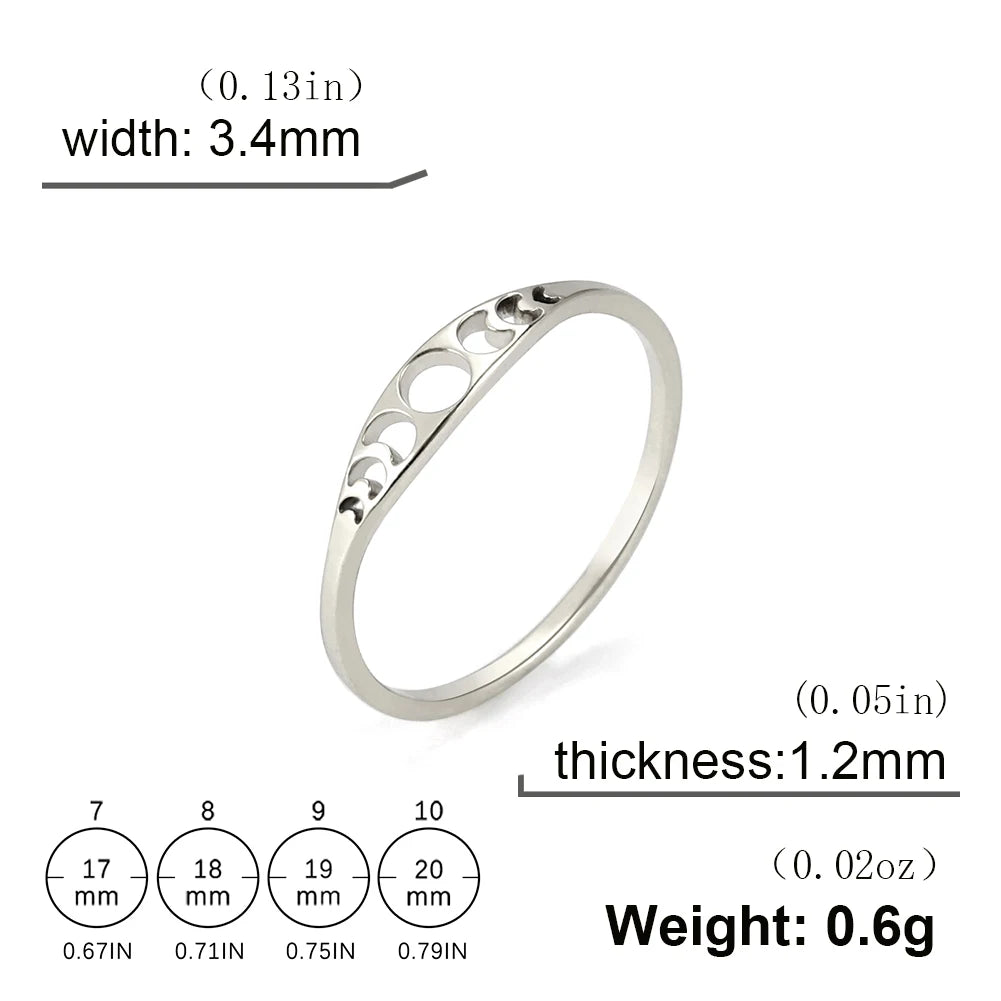 COOLTIME Crescent Moon Rings for Women Stainless Steel Moon Phase Rings Danity Fashion Jewelry Gift for Lover Friend New Trend