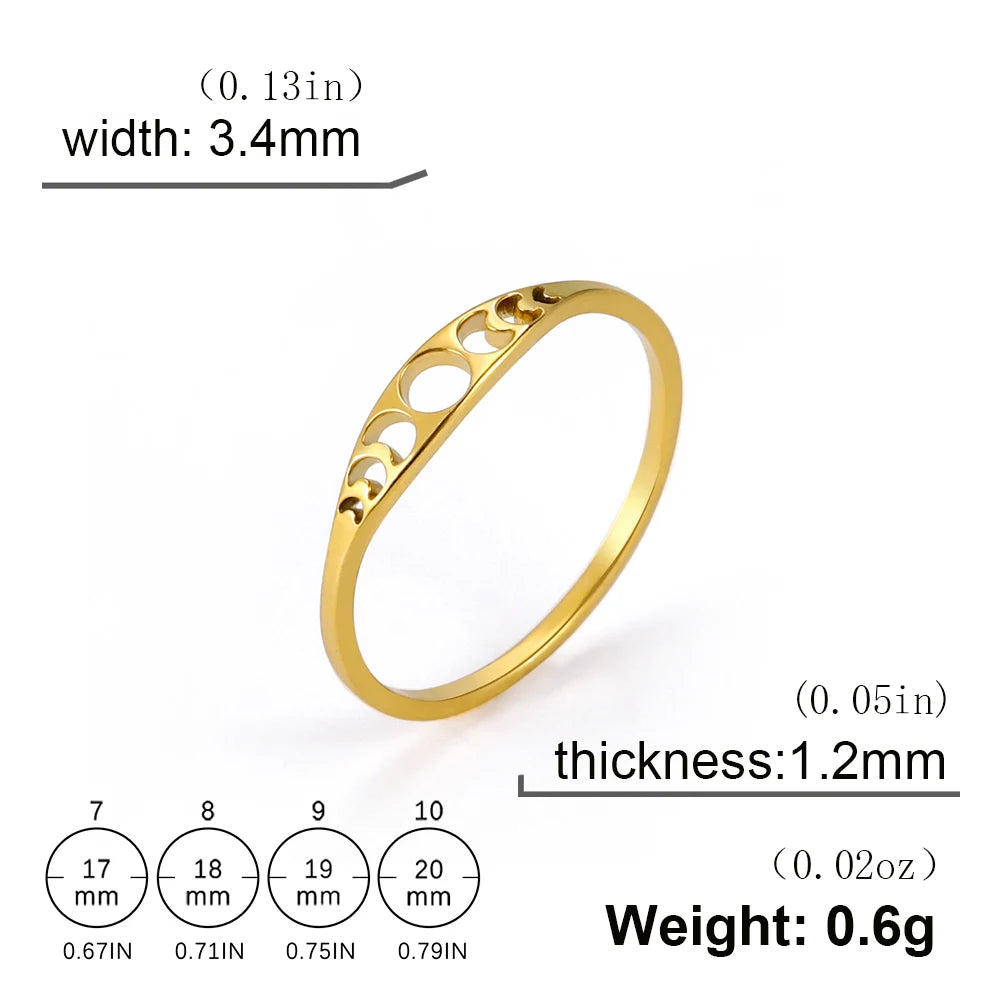 COOLTIME Crescent Moon Rings for Women Stainless Steel Moon Phase Rings Danity Fashion Jewelry Gift for Lover Friend New Trend
