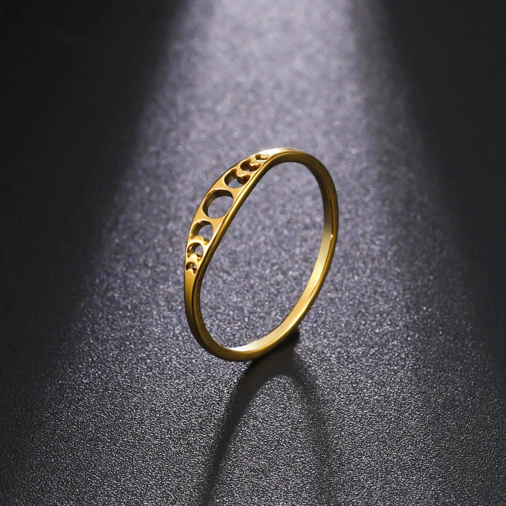 COOLTIME Crescent Moon Rings for Women Stainless Steel Moon Phase Rings Danity Fashion Jewelry Gift for Lover Friend New Trend