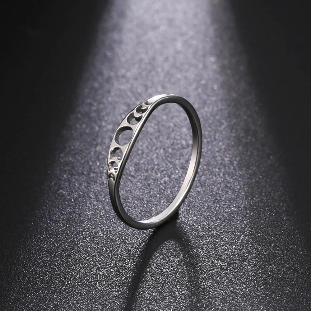 COOLTIME Crescent Moon Rings for Women Stainless Steel Moon Phase Rings Danity Fashion Jewelry Gift for Lover Friend New Trend