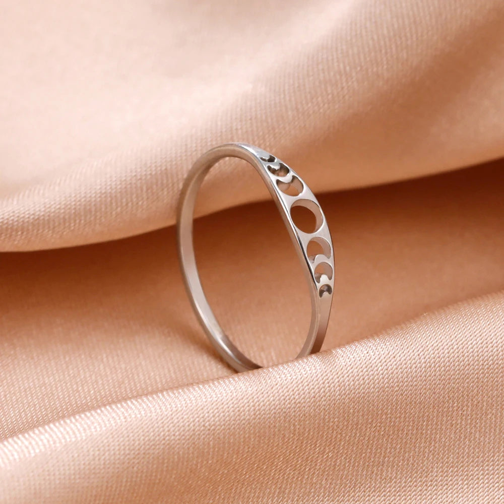COOLTIME Crescent Moon Rings for Women Stainless Steel Moon Phase Rings Danity Fashion Jewelry Gift for Lover Friend New Trend