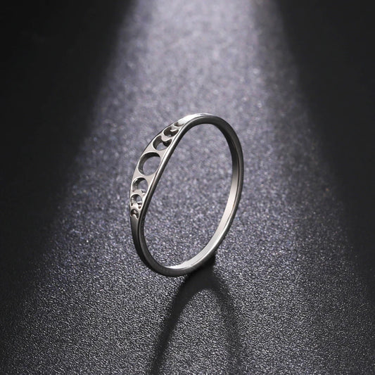 COOLTIME Crescent Moon Rings for Women Stainless Steel Moon Phase Rings Danity Fashion Jewelry Gift for Lover Friend New Trend